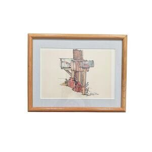 Watercolor Sheryl Selinger 1989 Rural Mailboxes & MIlk Jugs Framed Matted